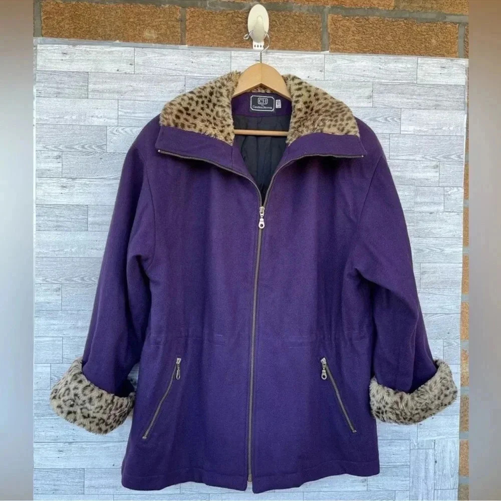 Carolina herrera wool purple Cheetah zip jacket Size medium